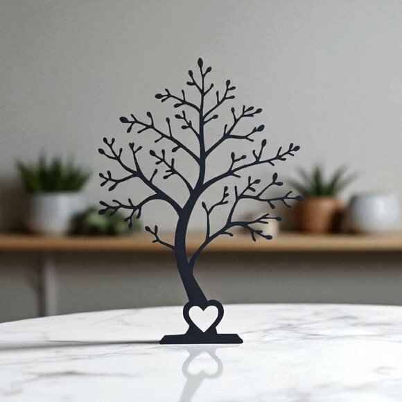 Minimalist Tree Decor Heart Home Accent Handmade Black - Picture 7 of 12